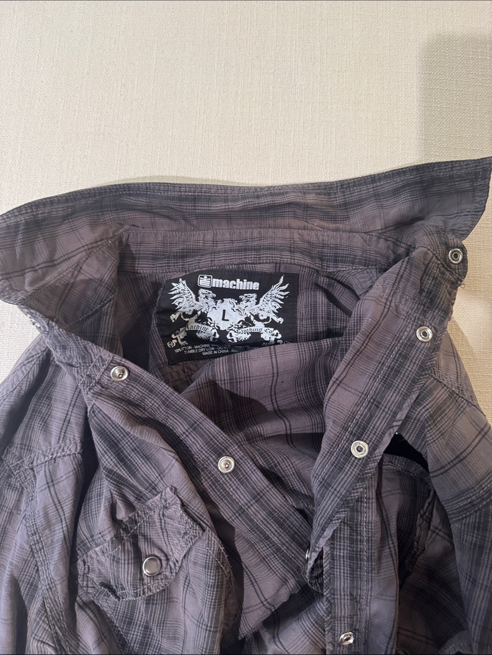 Machine Men's Gray Plaid Button-Down Shirt - Picture 6 of 6